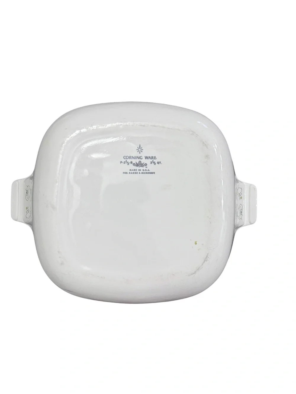 Vintage Corningware White Ceramic Casserole with Navy Marking